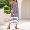 Women's Summer Casual Fashion Stripe Printed Sleeveless Button Casual Maxi Dress