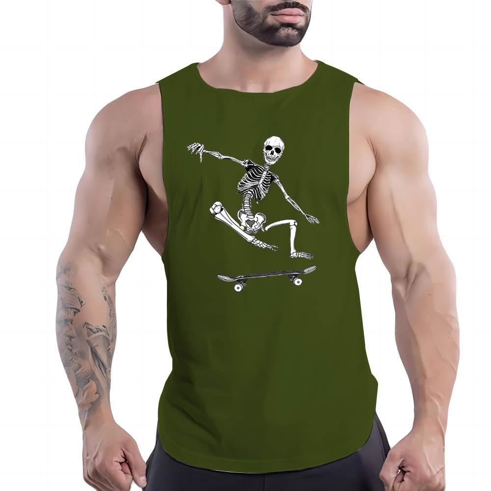 Four Seasons Adult Men'S Fitness Outdoor Crew Neck Vest Funny Skull Pattern 2d Print Multi-Color Casual Sleeveless Shirt