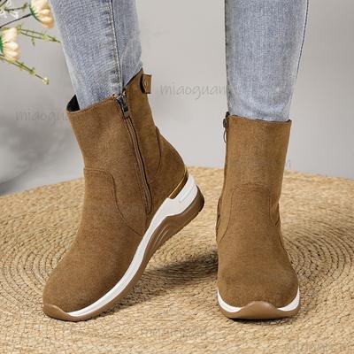 Plus Size 36-43 Women's Suede Wedges Ankle Boots Side Zipper Platform Sole Fashion Booties 2026 Autumn Chunky Heel Casual Shoes