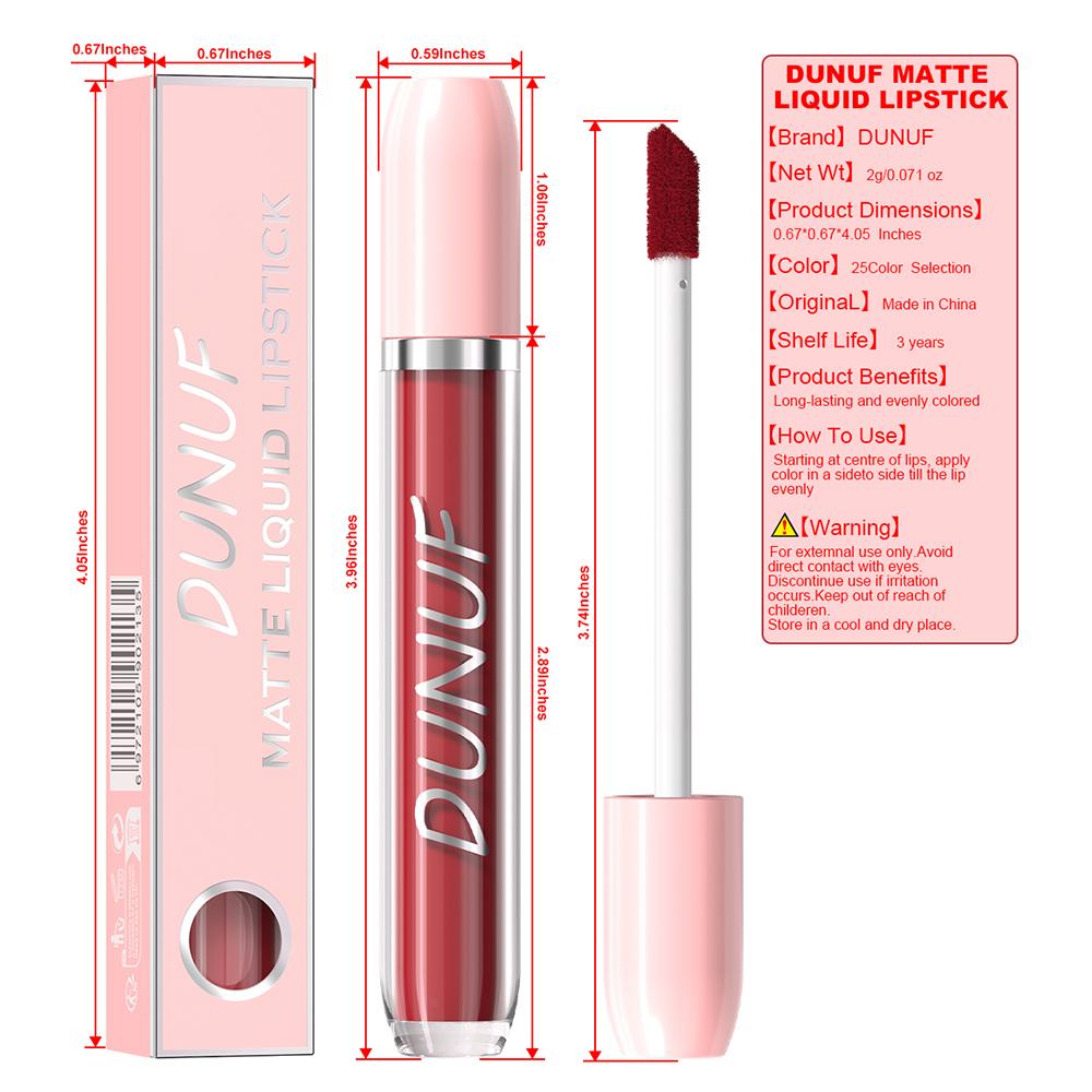 DUNUF Matte Liquid Lipstick Bean Paste Lip Gloss Long Lasting Waterproof Non‑Fading Easy To Apply Sexy Red Lip Glaze