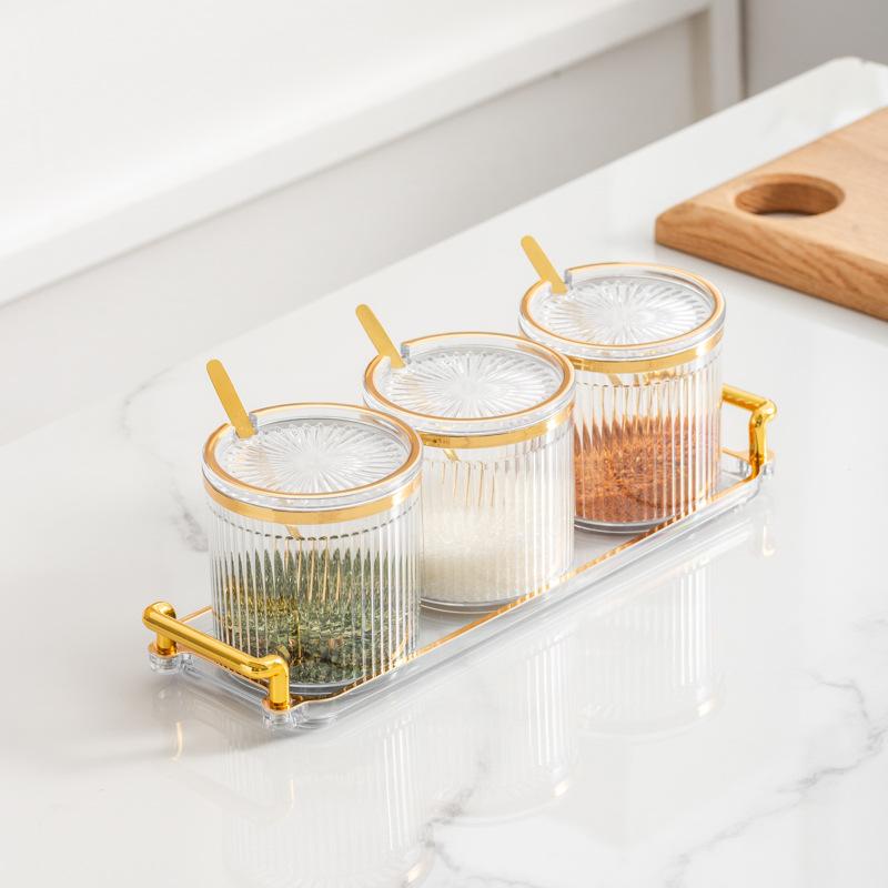 European-style Light Luxury Seasoning Jar Household Kitchen with Lid and Spoon Sub-style Seasoning Jar Plastic Seasoning Box Set
