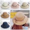 Wide Brim Folding Straw Hats Spring Summer Women's Sun Hat Bohemian Beaded Strap Straw Hat  Outdoor