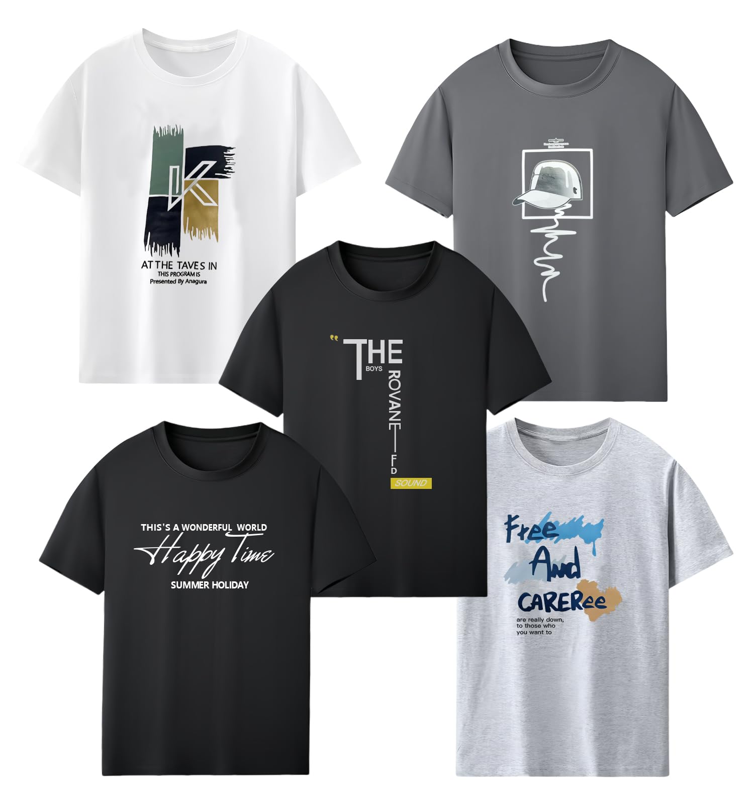 

короткий новый большой пот толстый экипаж УФ летняя одежда [SIPERLARI] Мужской набор футболок, рукав, набор из 5 штук, 100% хлопок, дизайн, с принтом, размер,