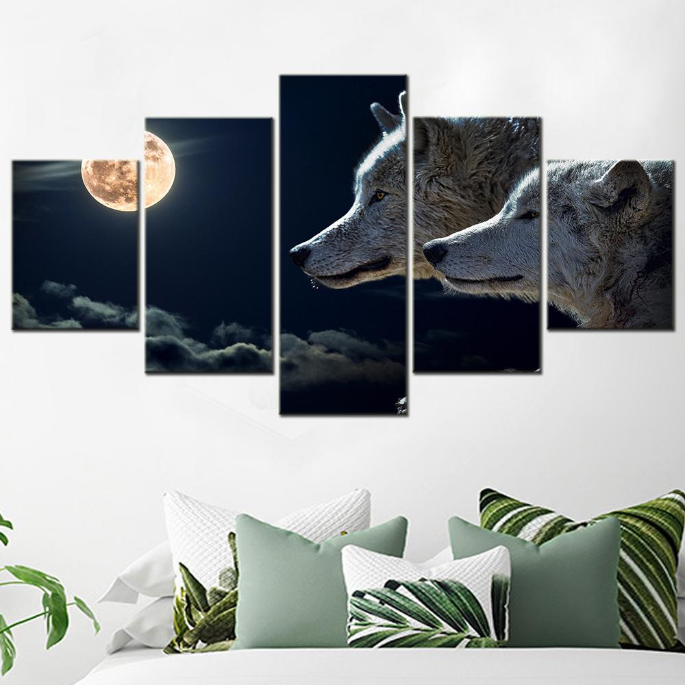 

Moon Night Wolf Wall Art Canvas Set Animal Wolves Painting Modern Wall Pictures Bedroom Decoration Modular Posters Room Decor 20X35 20X45 20X55cm
