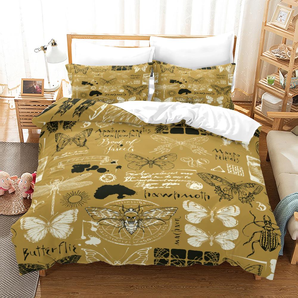 Death Moth Duvet Cover Set King Queen Size Moon Skull Youth Gothic Insect Print Skeleton Bones Polyester Quilt Cover for Kids