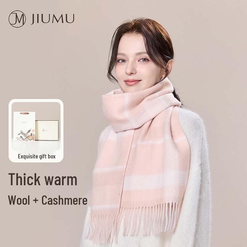 JIUMU Women s Double-Sided Plaid Wool Scarf One Size