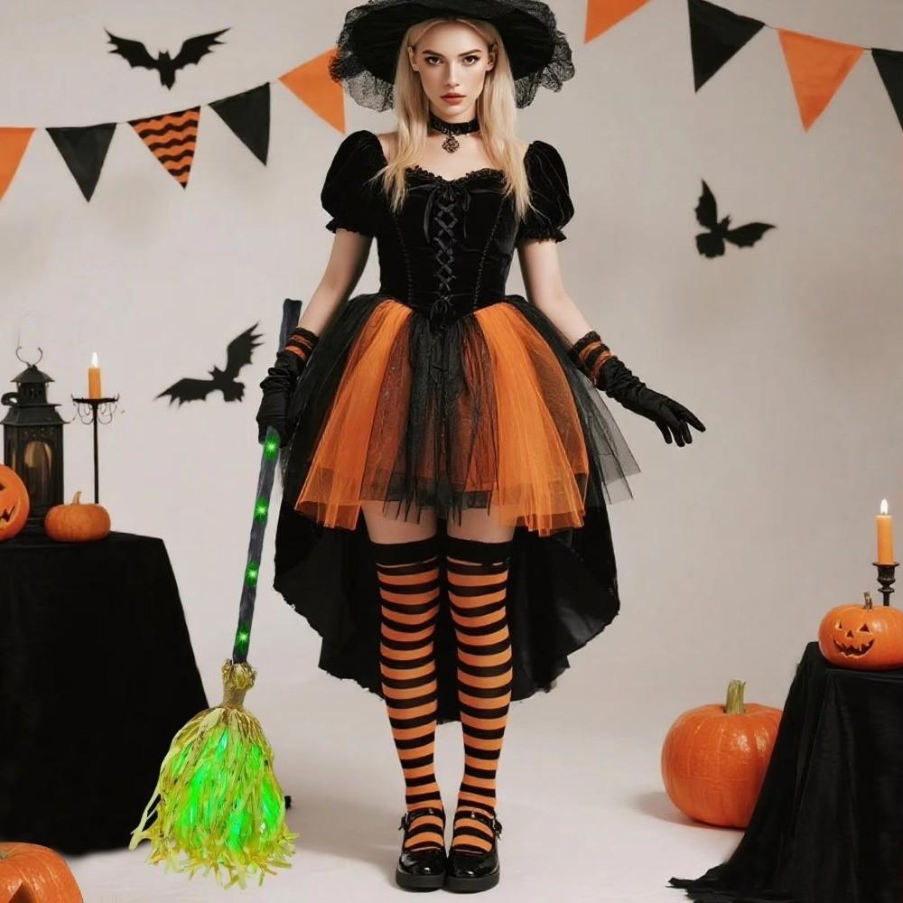 Scopa Ballerina Luminosa Decorazione Frangia di Paglia Scopa Mobile di Halloween Oggetto di Scena per Casa Infestata