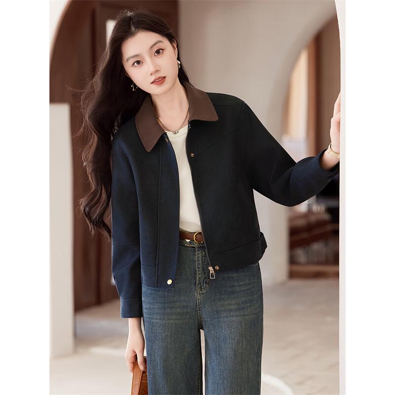 

Xinfeyu Women s Color-Block Lapel Short Jacket XL