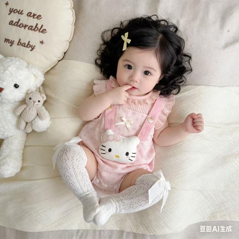 Baby Girl 2-Piece Set Thin Short Sleeve Top Overalls Cute Princess Style