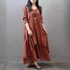 Loose Sleeved Cotton Linen Long Dress