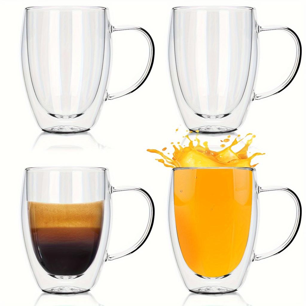 4 Stück doppelschichtige Gläser, isolierte Wasserbecher, Borosilikatgläser, Kaffeetassen, Milchtassen, Teetassen, Heißwassertassen, mundgeblasen, 275 ml/9,5 oz, 375 m