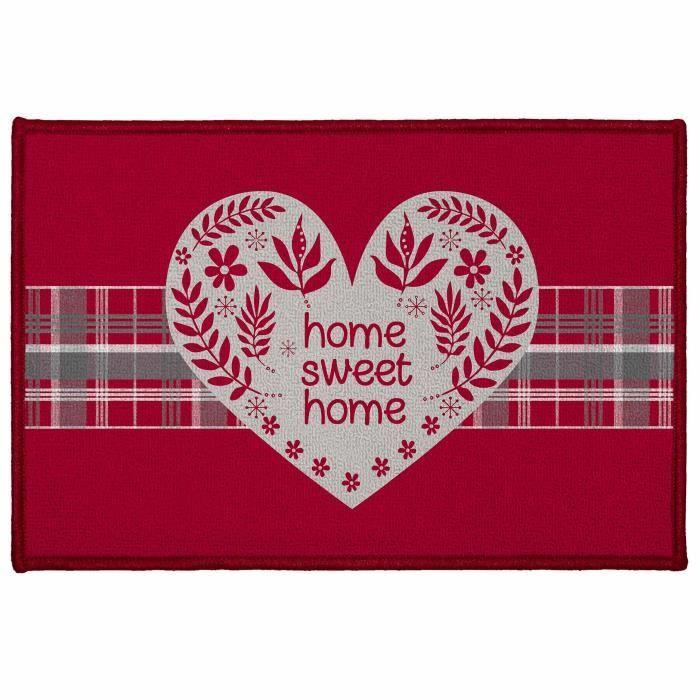Tapis Multi-usage - Home Sweet Home - 40x60cm - 100% Polyamide - Rouge - Moderne