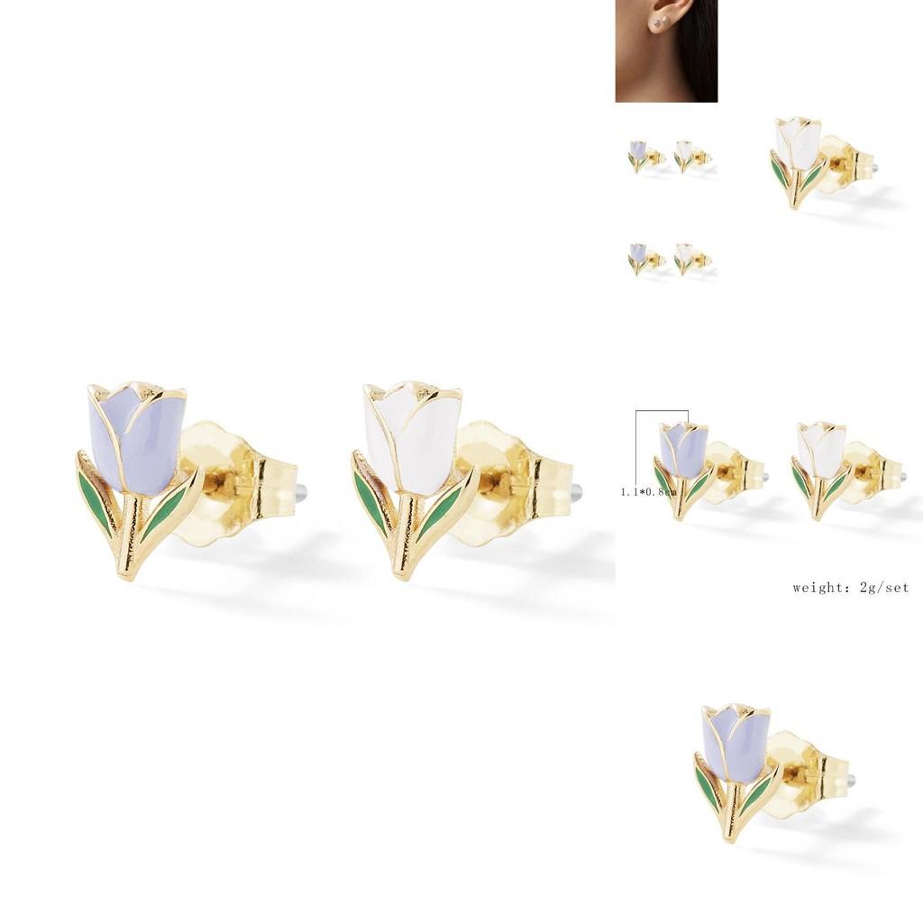 Fashionable European American Style Floral Earrings Beautiful Two-tone Flower Studs For Women
