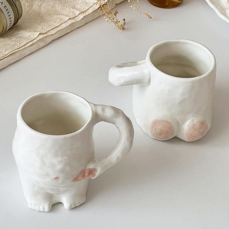 Lustige Keramiktassen Kaffeetassen Persönlichkeit Kaffeetasse Milch Tee Wasser Tassen Kreative Kneifbauchtasse Becher Trinkkaffeetassen