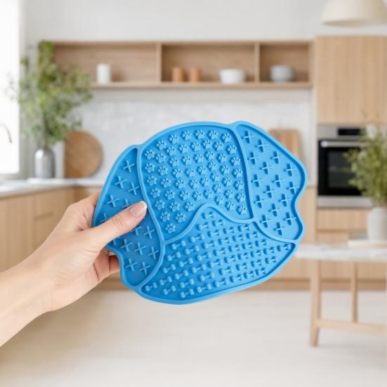 Pet Slow Food Mat with Strong Suction Cup, Puppy Head Design Pet Feeding Mat, Dog Slow Eating Bowl Accessory for Prevent Choking Anxiety Relief