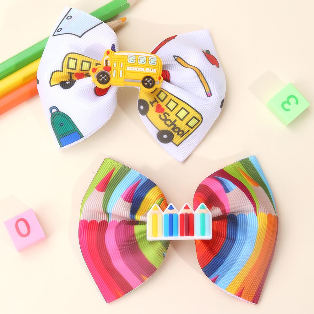 

2pcs Back To School Hair Clips for Girls,Apple Bow Hair Clips Cute School Letter Alligator Clips Kids Hair Accessories Headwear
