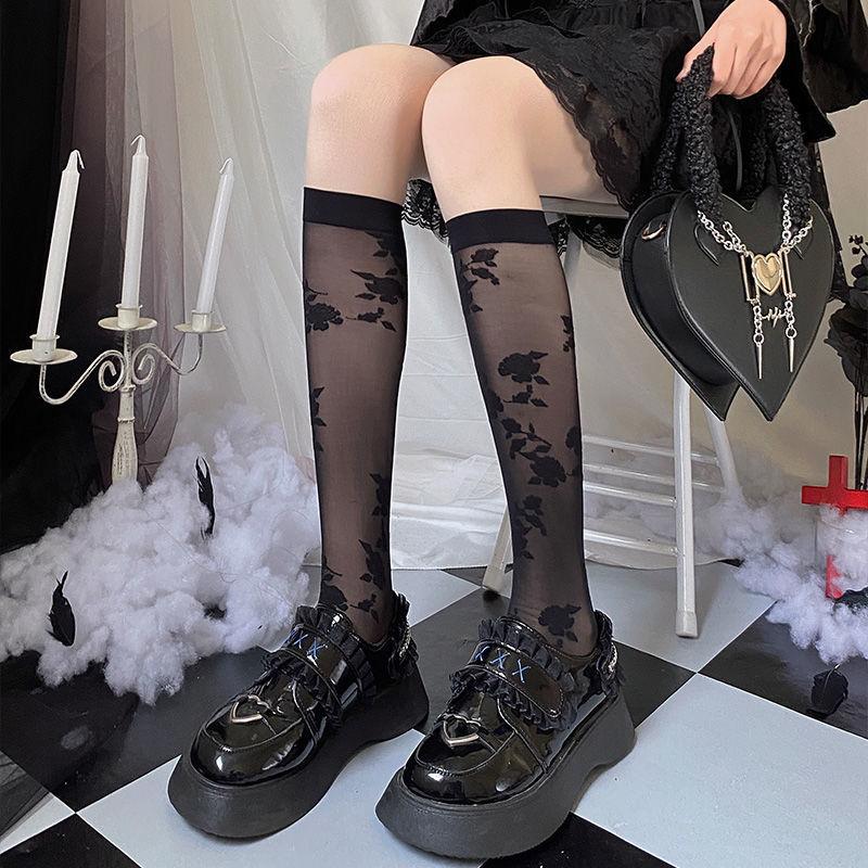 Summer Thin Stockings Transparent Women'S Breathable Versatile Diamond Mid-Tube Socks Black Silk Knee Socks Thin Jk Calf Socks
