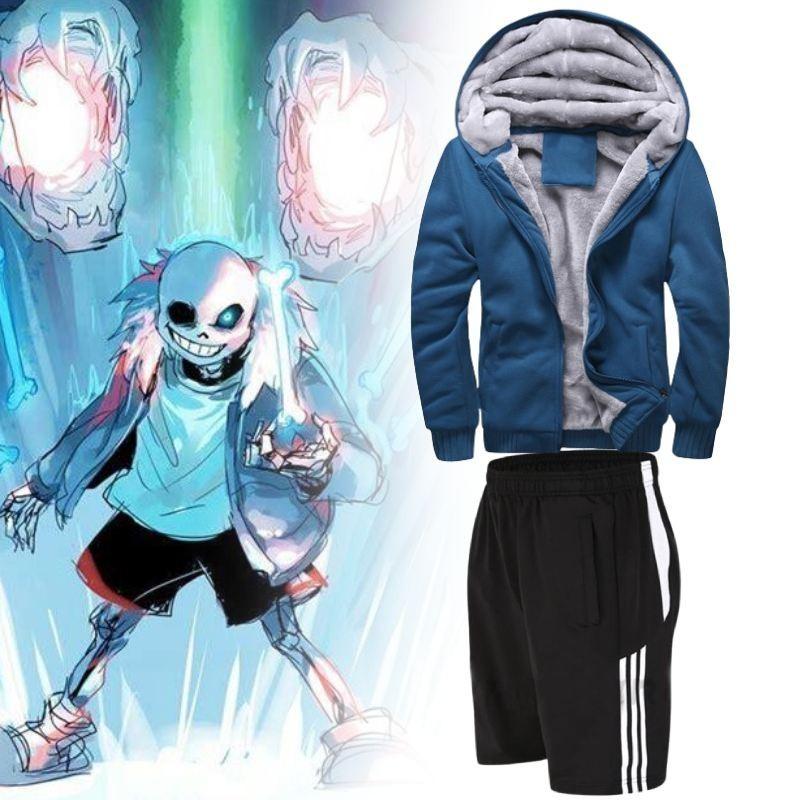 Undertale Sans Cosplay Set Hoodie Shorts Long Socks Mask Gloves Keychain**
