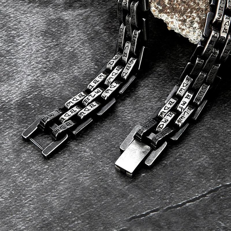 Male viking characters Bracelet 10MM Wide Stainless Steel Chain Charm Bracelets Hand Bands for Men's Vintage Boy Hand Jewellery