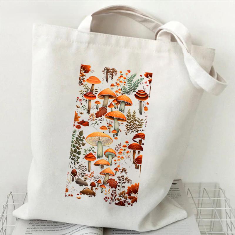 Women Canvas Handbags Vintage Mushrooms Art Female Reuseable Shopping Bag Mushrooms Lovers Fashion Tote Bags Teen Shoulder Bag