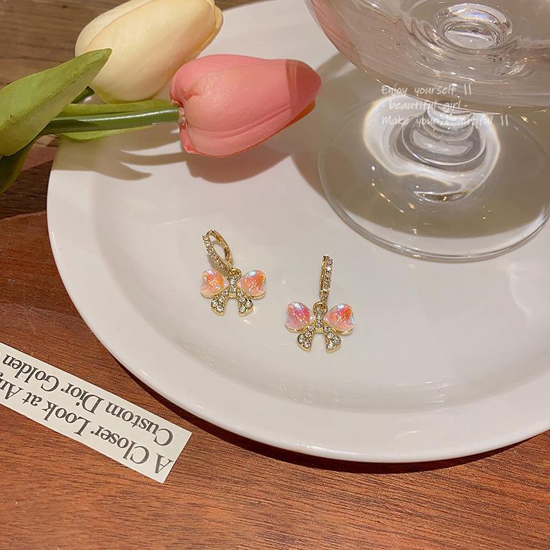 Elegant High-End Laser Bow Earrings with S925 Silver Needle and Sparkling Diamonds