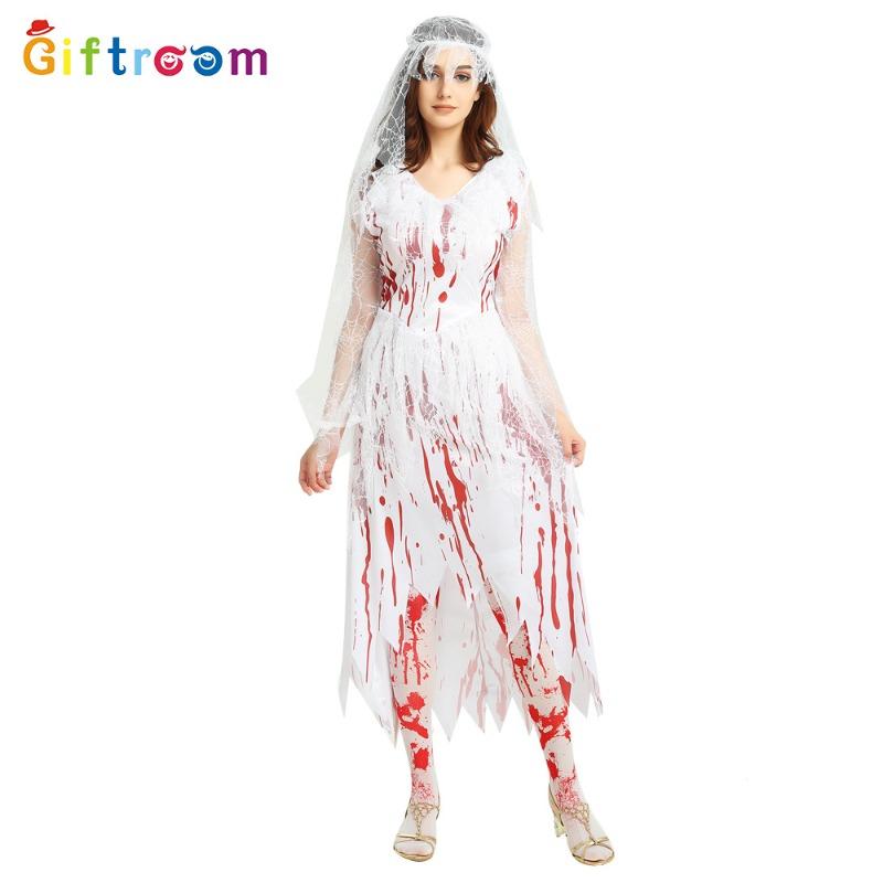 Halloween Show Costume Long Dress Blood Ghost Bride Witch Vampire Ghost Cosplay Costume