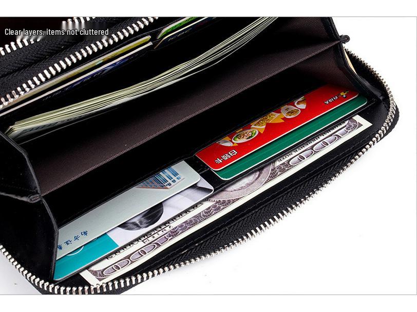 Rose Flower Ladies Genuine Leather Wallet – Double Zipper, Large Capacity, Multi-card Slots