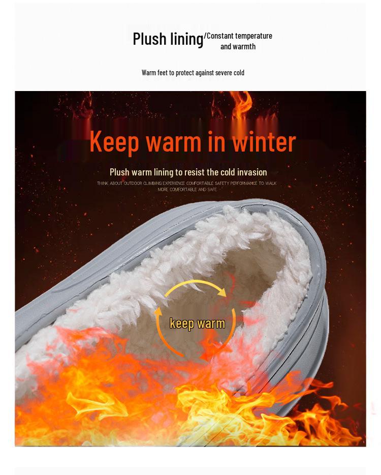 Men's Winter Plush Cotton Slippers: Thick, Waterproof, Non-Slip, Heel-Covered, Soft-Soled, Large Size, Warm.