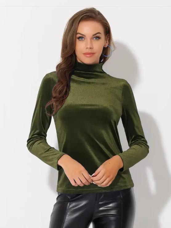 2025 Printemps & Automne Chemise Femme Velours Doré Minceur Col Mi-Haut