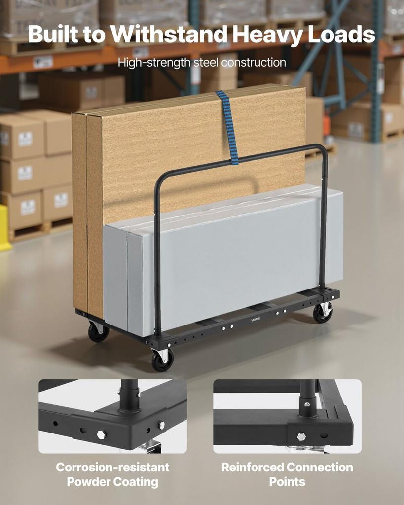Gipskarton-Wagen Dolly, 816 kg Tragfähigkeit, Stahlplatten-Transportwagen mit 12,5 mm Lenkrollen, Holz-Gipskarton-Dolly mit Spanngurt & 2 Seiten