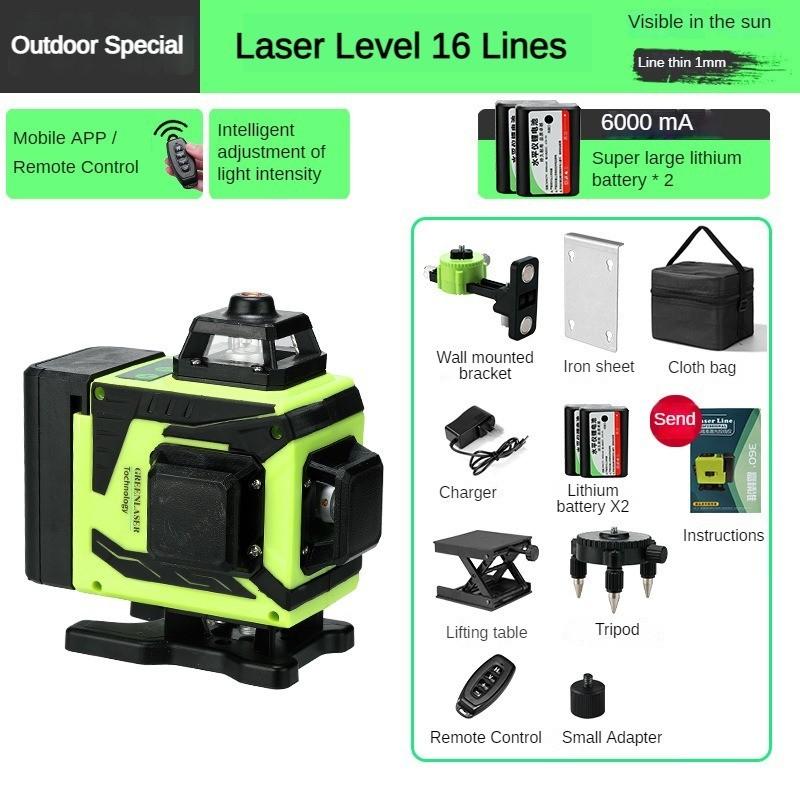 4D 8/12/16 Line Green Light Automatic Leveling Level Infrared Mini Laser Level 360° Horizontal and Vertical Cross Measurement Tool New
