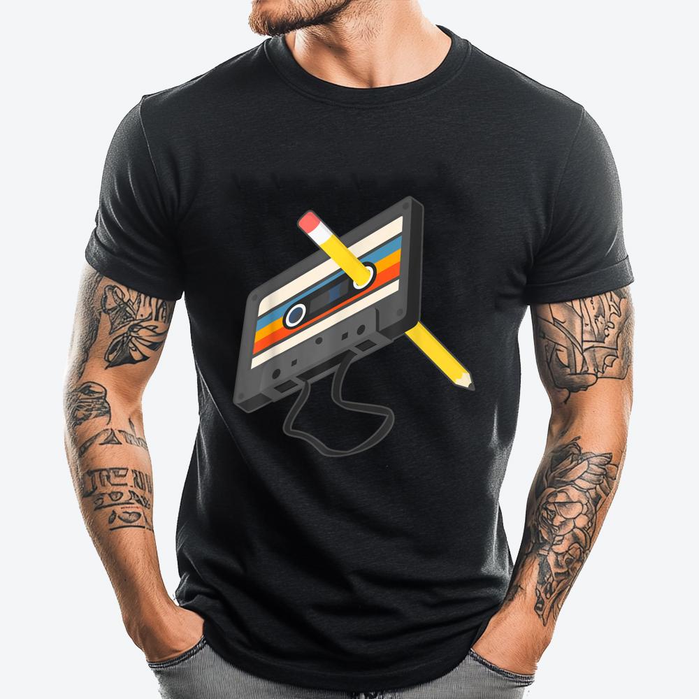

Retro Cassette Tape Pencil 70 80 90 Music Mixtape Teeshirt Mens Gifts Camisetas Hombre Gift - Men s Summer Cotton Graphic Tee S разноцветный