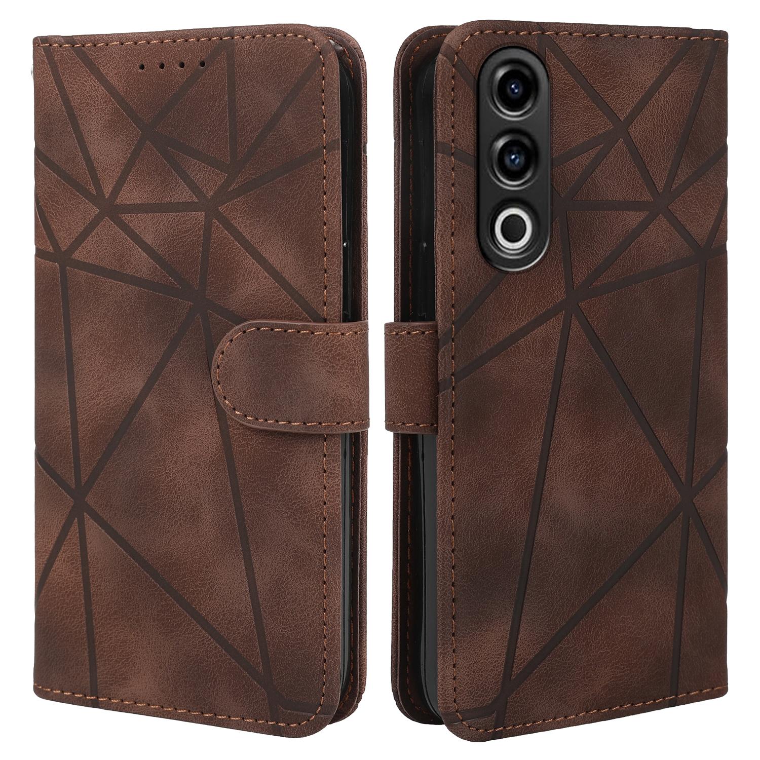 

For OnePlus Ace 3V 5G Stand Case Line Pattern Leather Phone Cover Brown