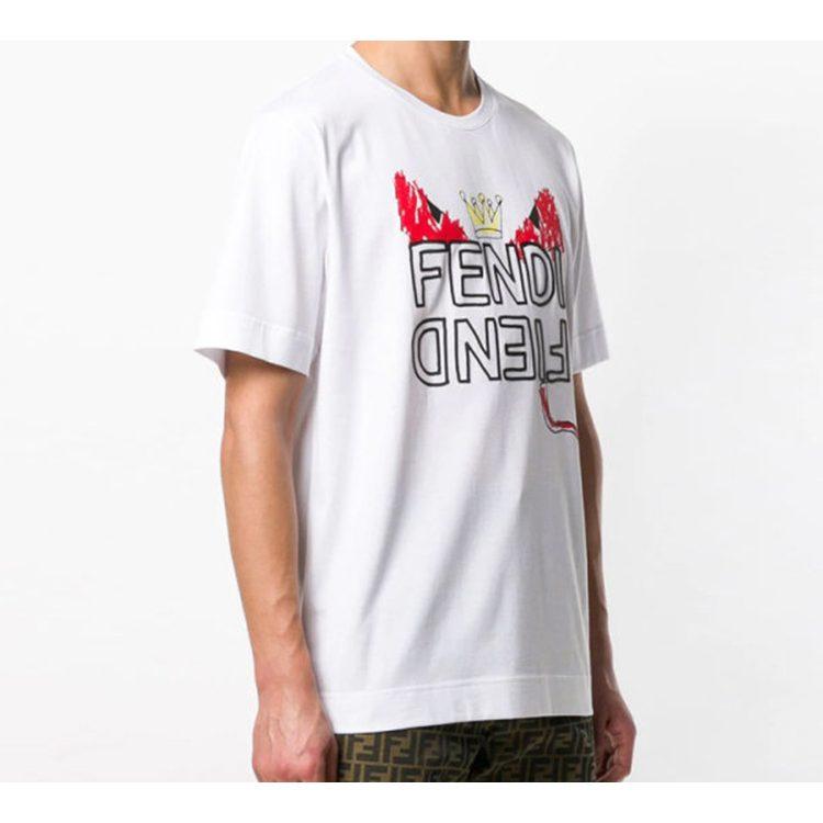 Fendi T Shirts Men's White Crew Neck Moderate Straight Fit FY0936A6ZOF0QA0