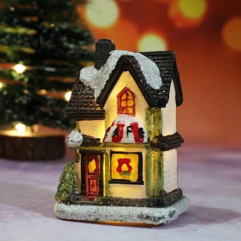 Weihnachts-Heimdekoration Miniatur-Dorfhaus Gebäude Ornamente Harz LED Gebäude Geschenk