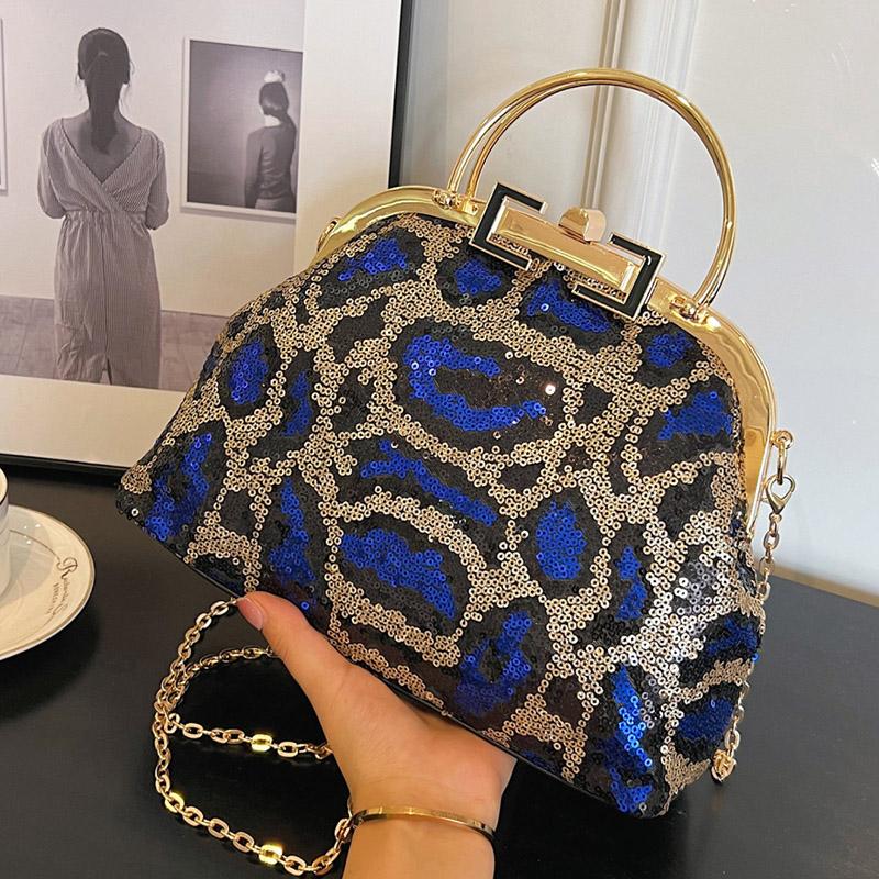 Fashion Party Bling Bags for Women  Evening Clutch  Shoulder Bags with Sequins for Ladies  Blue and Green Chain  Messenger Bags  Shell Clip  Banquet