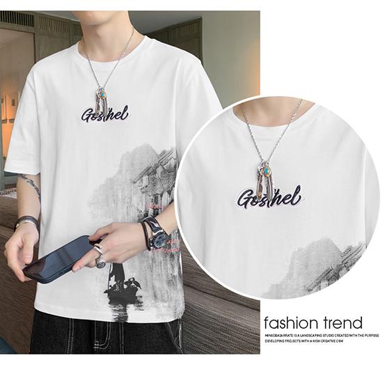 Short Sleeved T-shirt for Men's Thin Summer Trend Ink Style Half Sleeved Casual and Handsome Fashion Top