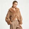 Womens Short Faux Fur Coat With Lantern Sleeves Warm Fluffy Cropped Jacket Winter