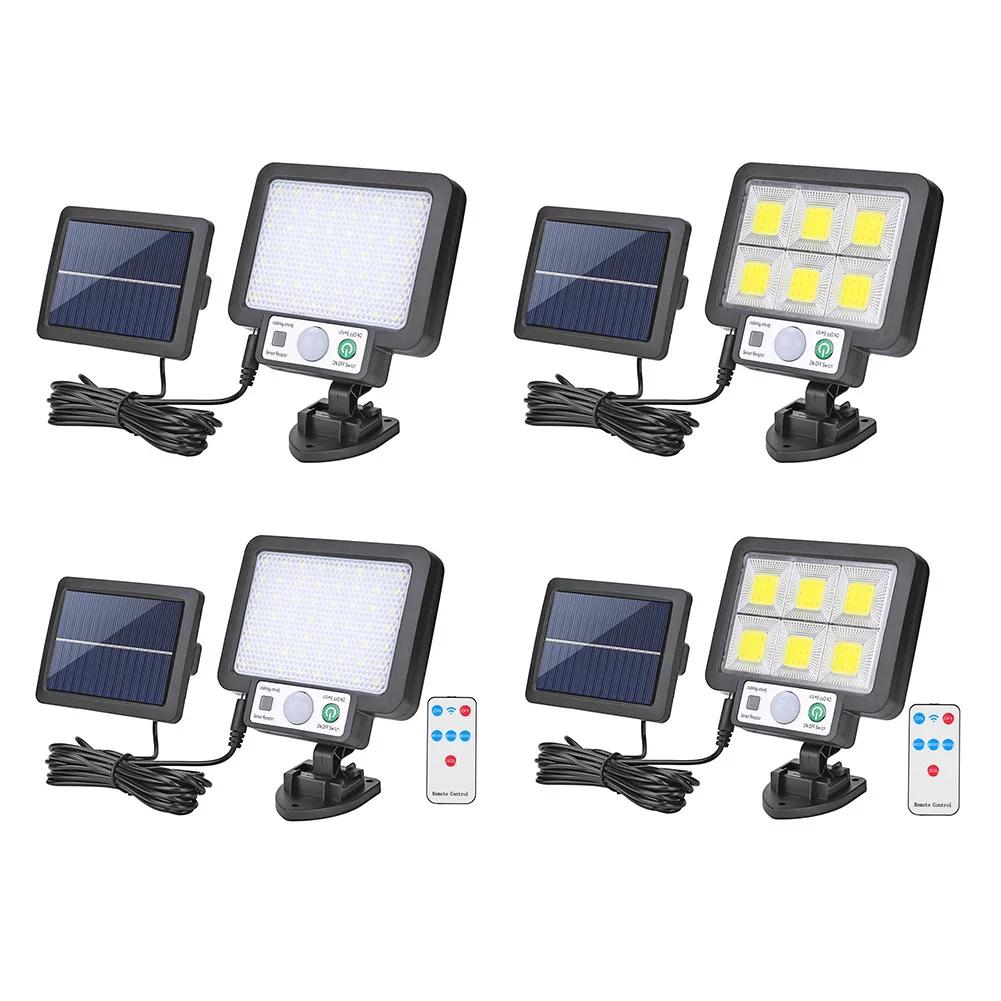 LED/COB Solární nástěnné svítidlo s odděleným panelem 3 režimy Solární napájení Infračervené pohybové čidlo Lampa s dálkovým ovládáním Pro zabezpečení dvora Nástěnné svítidlo