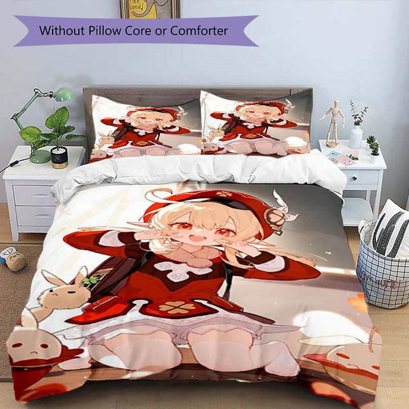 Set copripiumino 3 pezzi (1*Copripiumino + 2*Federe, Senza Nucleo), Set Biancheria da Letto con Stampa Genshin Impact, Decorazione per Camera da Letto, Stagione Unica, Regalo di Compleanno