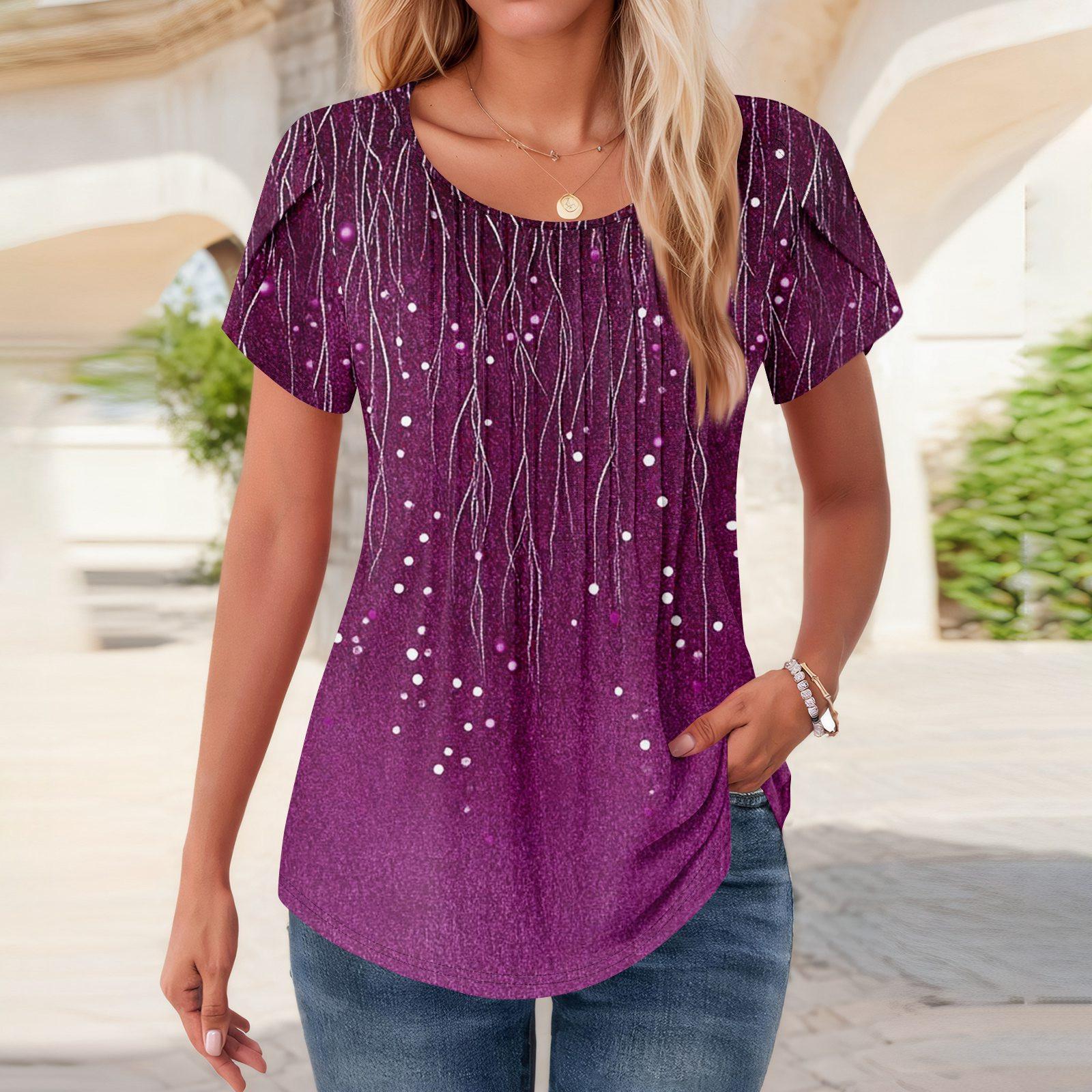 

Женские топы с коротким рукавом и круглым вырезом, летние рубашки с цветочным принтом, блузки для женщин, нарядные повседневные XL