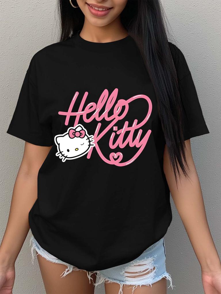 Sanrio SpringSummer New Print TShirt Womens Casual Trendy Versatile Loungewear Crew Neck TShirt Simple Fashion Short Sleeve