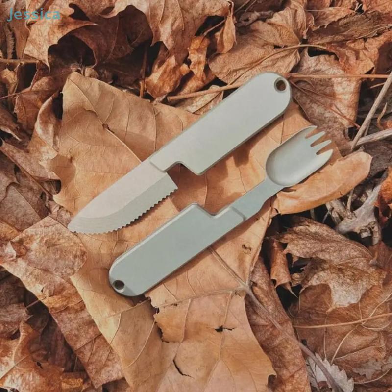 Edelstahl 2-in-1 Campingbesteck Messer und Gabel Set Rostfrei Multifunktionale Utensilien