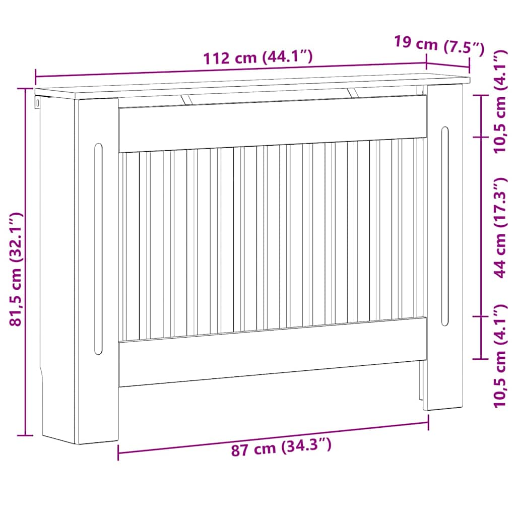 Radiator Cover Grey Sonoma 112 x 19 x 81.5 cm