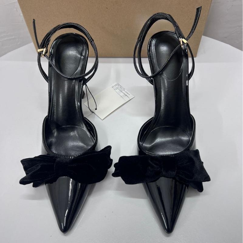Fashion 2025 Spring High Heels Women Shoes Wedding Prom Black Bow Knot Ankle Strap Slingback Stiletto Elegant Dress Party Pumps for Lady