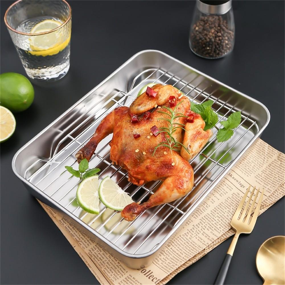 Multi Purpose Stainless Steel Baking Pan Tray with Cooling Rack and Lid