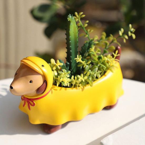 Resin Dachshund Planter, Decorative Small Plant Pot with Drainage Hole, Cute Puppy Planter for Succulents Small Indoor Plants