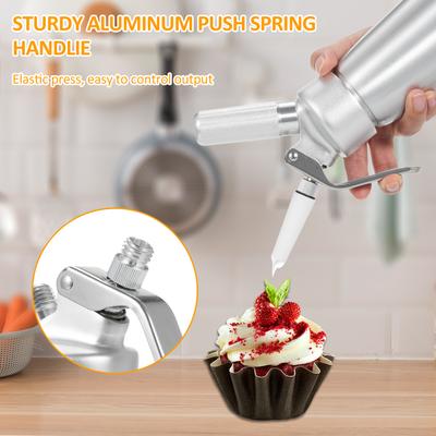 500ml Highly High Quality Aluminum Cream Whipper, Professional Whipped Cream Dispenser with 3 Various Plastic Tips & Cleaning Brush