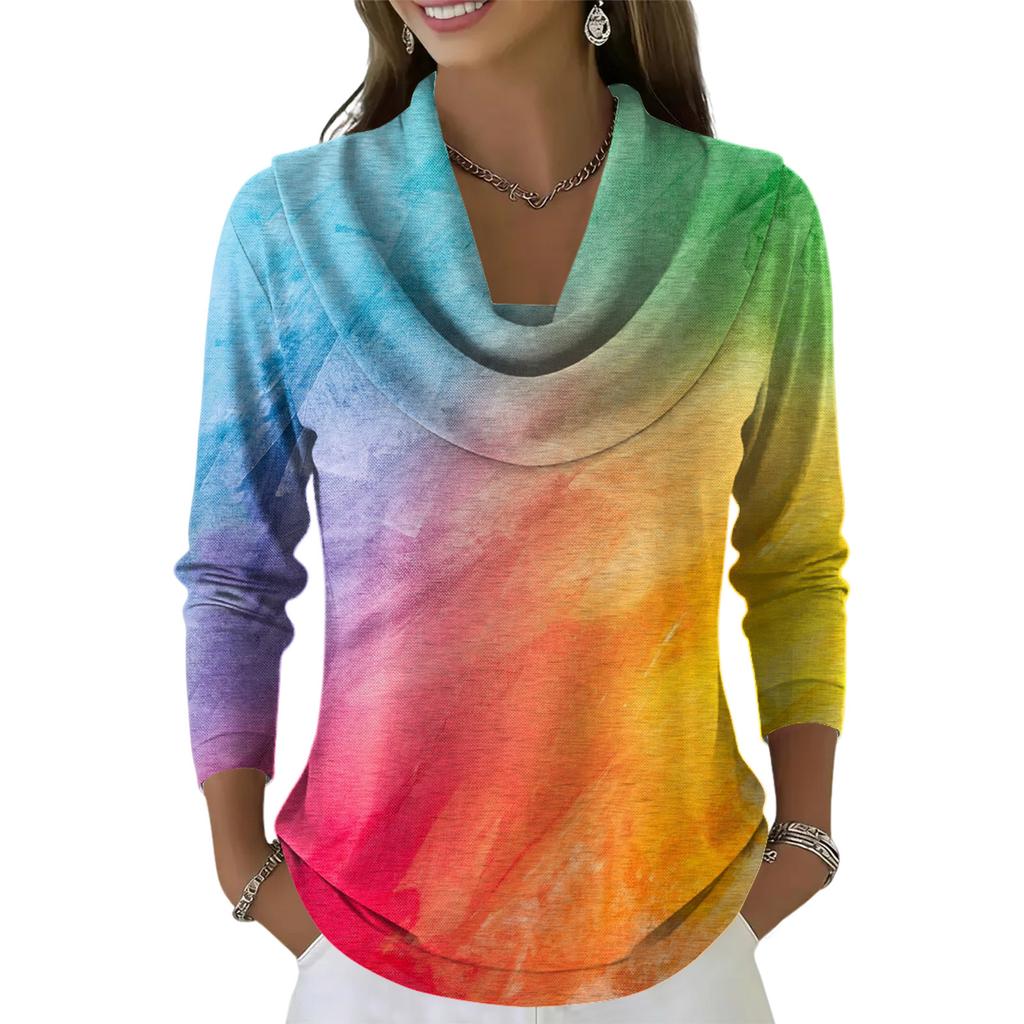 Dámský ležérní a módní svetr s dlouhým rukávem a potiskem, kulatým výstřihem