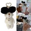 Bear Plush Keyring with Colorful Bowknot Animal Pendant Cellphone Charm Ornament Elegant Key Ring for Women and Kids